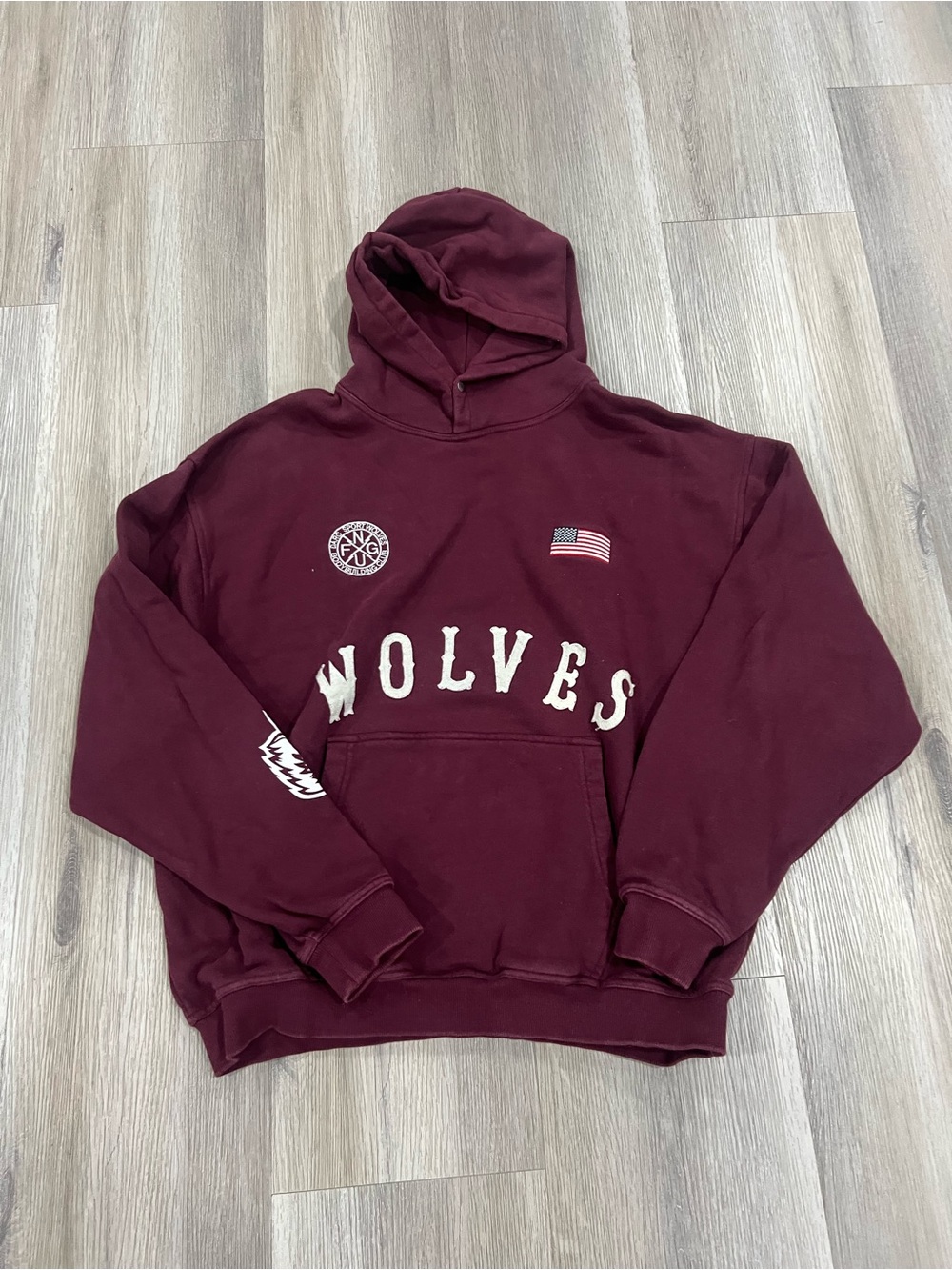 Darc Sport Maroon Crewneck Hoodie with WOLVES Graphic